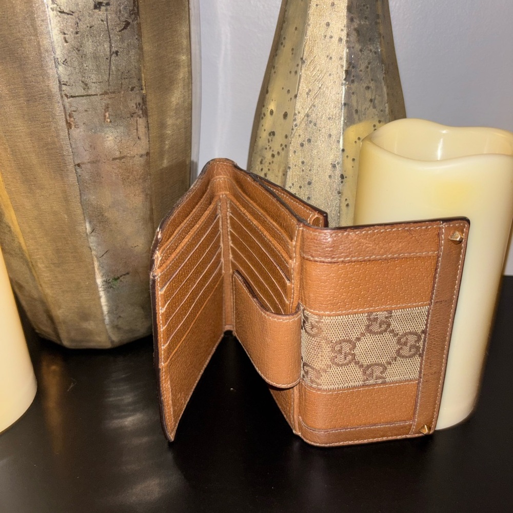 Gucci Studded GG Monogram Canvas line leather wallet Italy Brown EUC. - Picture 5 of 8